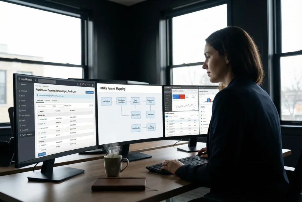 law firm marketing agency attorney marketing services law firm SEO attorney SEO legal marketing strategy law firm digital marketing law firm PPC management attorney Google Ads legal lead generation law firm local SEO marketing for lawyers legal intake optimization competitive law firm marketing